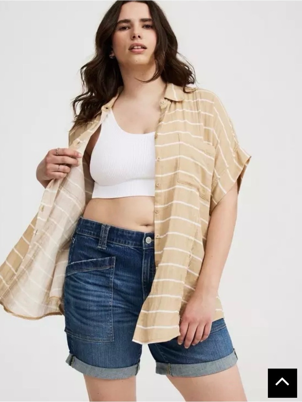 NWT torrid Beige Striped Short-Sleeve Button-Up Shirt